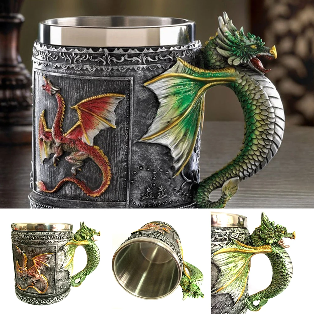 3D Pattern Stainless Steel Mug Dragon Tankard Knot Work Beer Coffee Tea Cup | Дом и сад