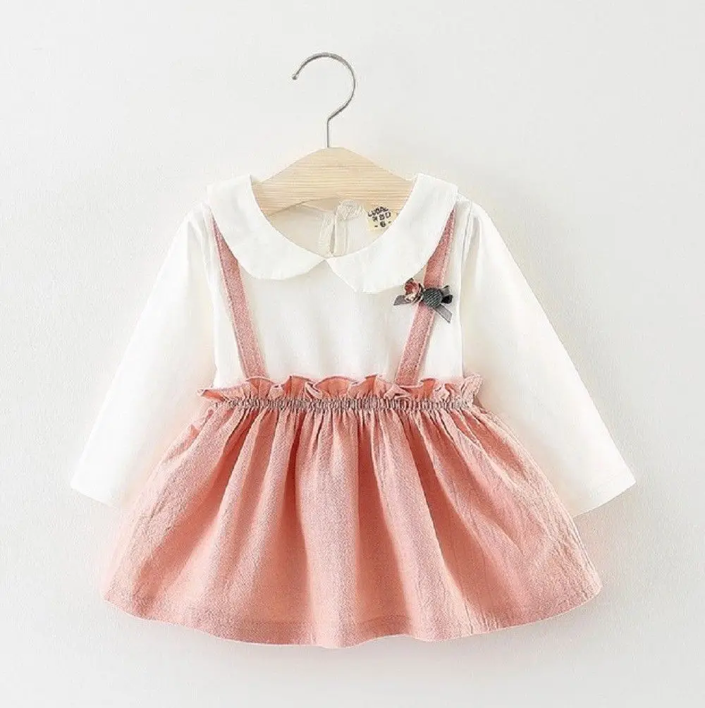 Kawaii одежда для малышей с цветочным рисунком для девочек платья с длинным рукавом Питер Пэн шеи принцессы вечерние пачка подтяжк платья Сакура Момоко платье - Цвет: Розовый