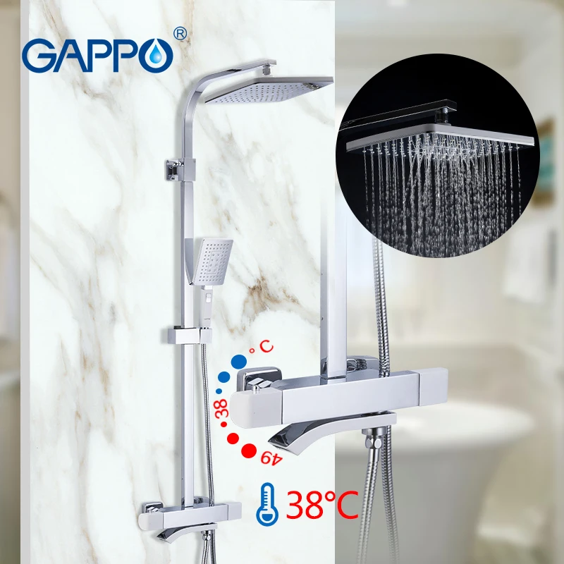 Душевая система GAPPO термостатический смеситель для ванной Белый Хром настенный