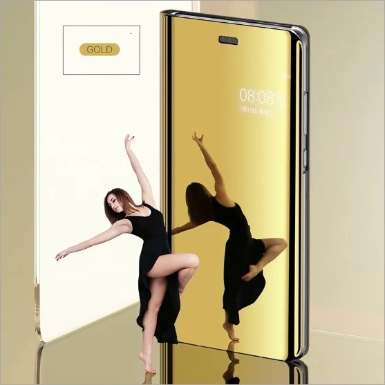 gold Умный зеркальный флип-чехол для huawei P30 P20 Pro P10 Lite, чехол для телефона huawei P9 P10 Plus, кожаный задний Чехол бант etui - Цвет: gold