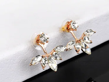 Korean Gold and Silver Plated Crystal Ear Cuff Clip Leaf Stud Earrings For Women Piercing Fine Jewelry Brincos | Украшения и