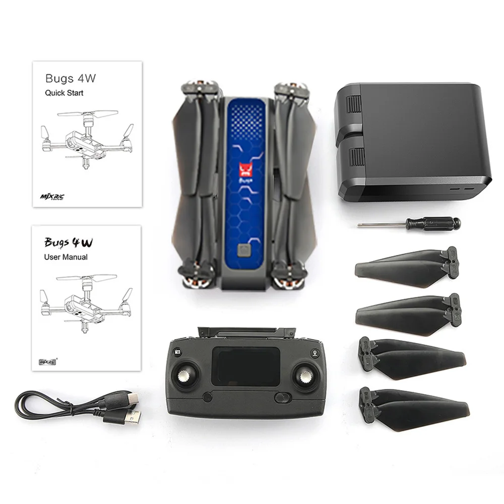 Blue 1B MJX Bugs 4 W B4W 5G gps бесщеточный складной Дрон с Wi-Fi FPV 2K HD камерой с защитой от тряски 1,6 км 25 минут оптический поток RC Квадрокоптер - Цвет: Blue 1B