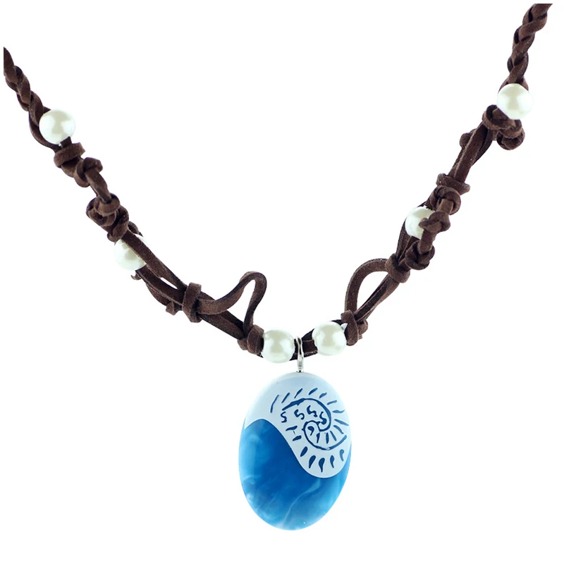 2017 Moana Ocean Rope Chain Necklaces Blue Stone &amp Pendants Leather Suede Choker Necklace for women Girls jewelry | Украшения и