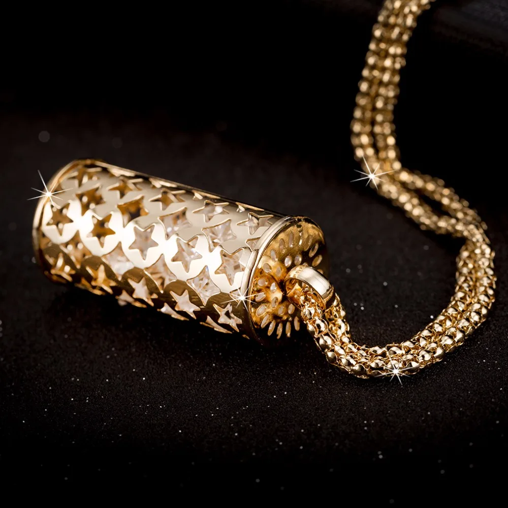 Гуссиарро Мужская подвеска с прозрачным кубическим цирконием, цилиндрической формы с пустотелой звездной узором, шарм из белого золота, модное женское ювелирное ожерелье на цепочке.