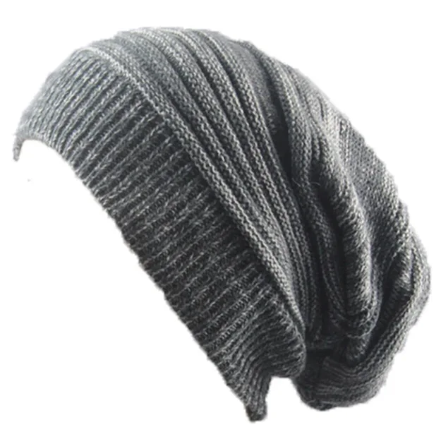 dark grey beanie Мятая шапочка для уличных танцев, Женская Полосатая ребристая шапочка, громоздкая хипстерская шапка с ушками, теплая вязаная зимняя шапка ручной работы для женщин - Цвет: dark grey beanie