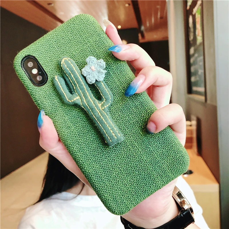 Soft Case For Iphone X Xs XR Max Anti-slip Cute Cactus fabric Canvas Plush Cover 6 6S 7 8 Plus Shell |