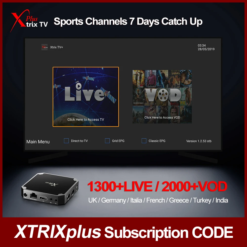 Apkin tv box Xtrix ТВ плюс код подписка Ирландия греческий арабский Австралия 7 дней догоняйте для Android Smart tv Box и Enigma2