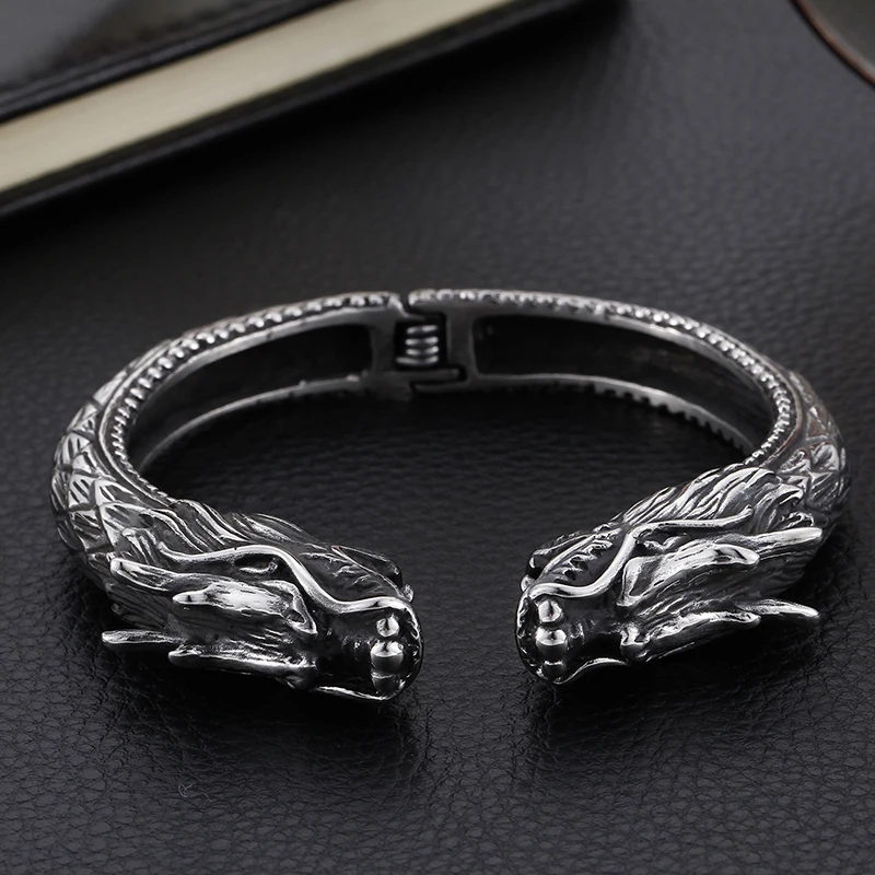 Тяжелый браслет из нержавеющей стали 316L голова волка дракона мужские браслеты и
