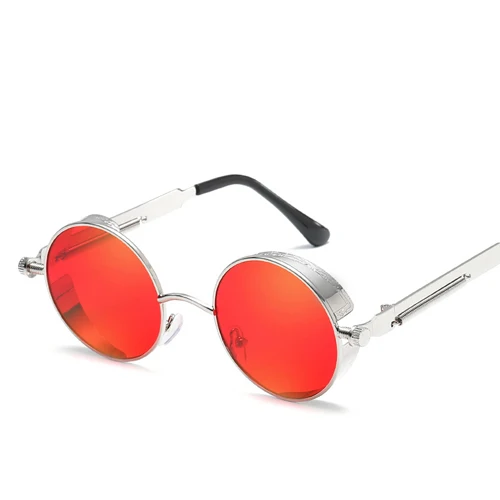 silver frame red Металлические стимпанк Солнцезащитные очки для мужчин и женщин модные круглые очки фирменный Дизайн Винтажные Солнцезащитные очки высокое качество UV400 очки - Цвет линз: silver frame red