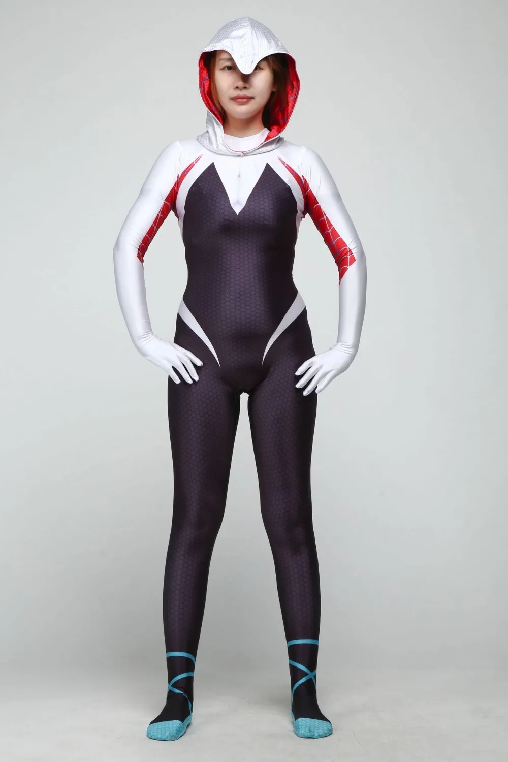 Женский костюм паук Гвен Стэйси спандекс лайкра зентай Человека паука на