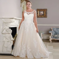 new arrival scoop neck plus size wedding dresses sleeveless lace applique a line bridal wedding gowns vestido de novia