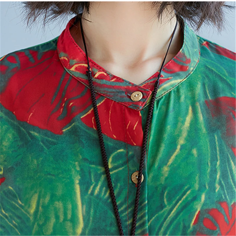 Женский свободный костюм большого размера длинная рубашка с цветочным принтом и