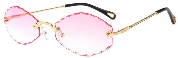 gold pink Овальные Солнцезащитные очки без оправы, женские дизайнерские роскошные высококачественные металлические прозрачные солнцезащитные очки, женские красные градиентные очки - Цвет линз: gold pink