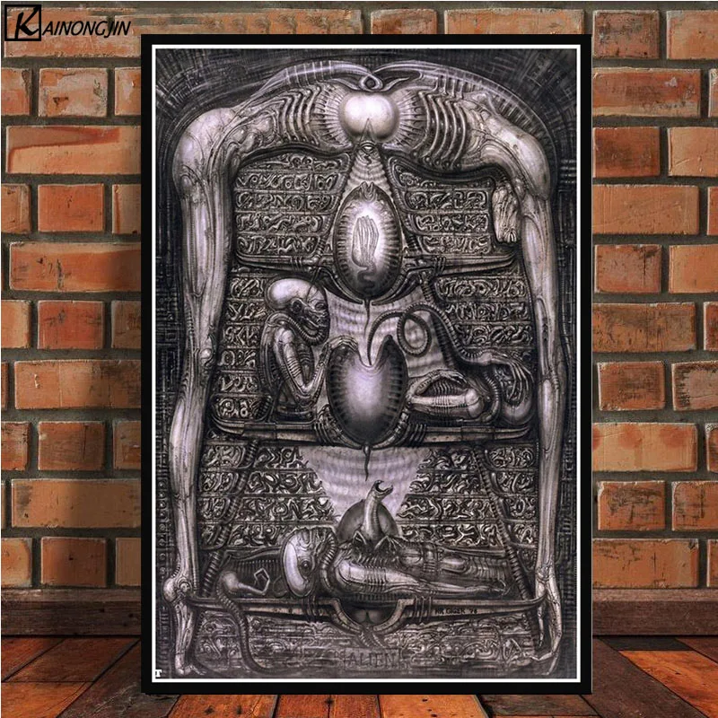 005 Постеры и принты Hr Giger Li II постер с изображением чужого ужаса произведение искусства Ретро Холст Живопись стены искусство картина для гостиной домашний декор - Цвет: 005