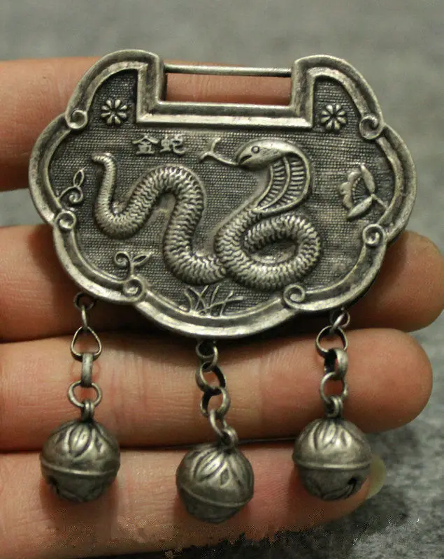 Изысканный Китайский Старый миао Серебряный Зодиак статуя в форме змеи