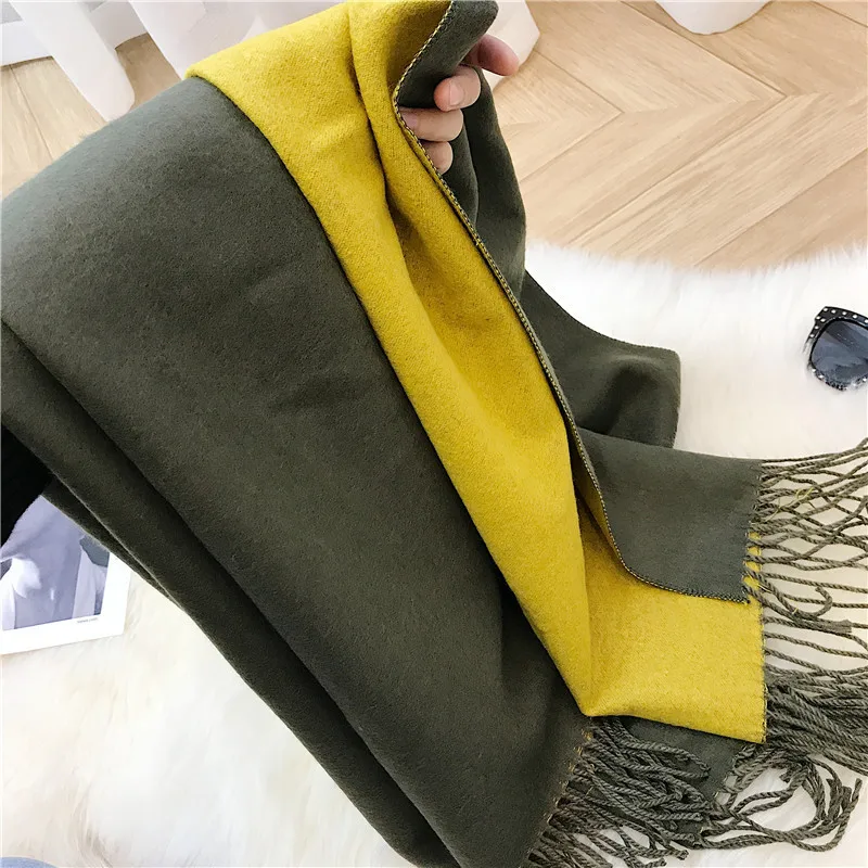 Новинка Женский однотонный шарф с кисточками 10 цветов двухсторонняя теплая шаль