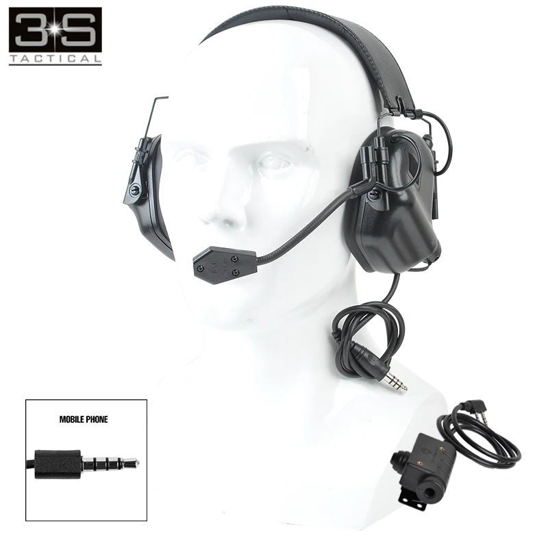 Opsmen earmor пневматический M32 наушники с микрофоном для военная Униформа Airsoft Связь и M51 PTT Kenwoo телефон Motorol 2-полосная версия - Цвет: BK-PH
