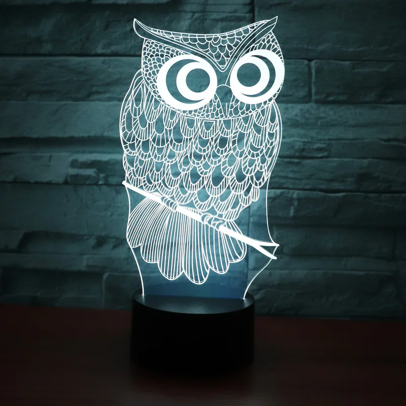 3D светодиодный ночник s Owl с 7 цветами светильник для украшения дома потрясающая