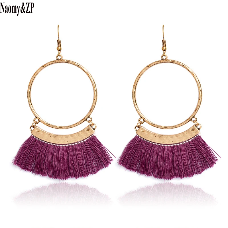 Naomy&ampZP Bohemia Tassel Drop Earrings Women Round Dangle Big Long Statement Ethnic 2017 Fashion Jewelry Accessories | Украшения и