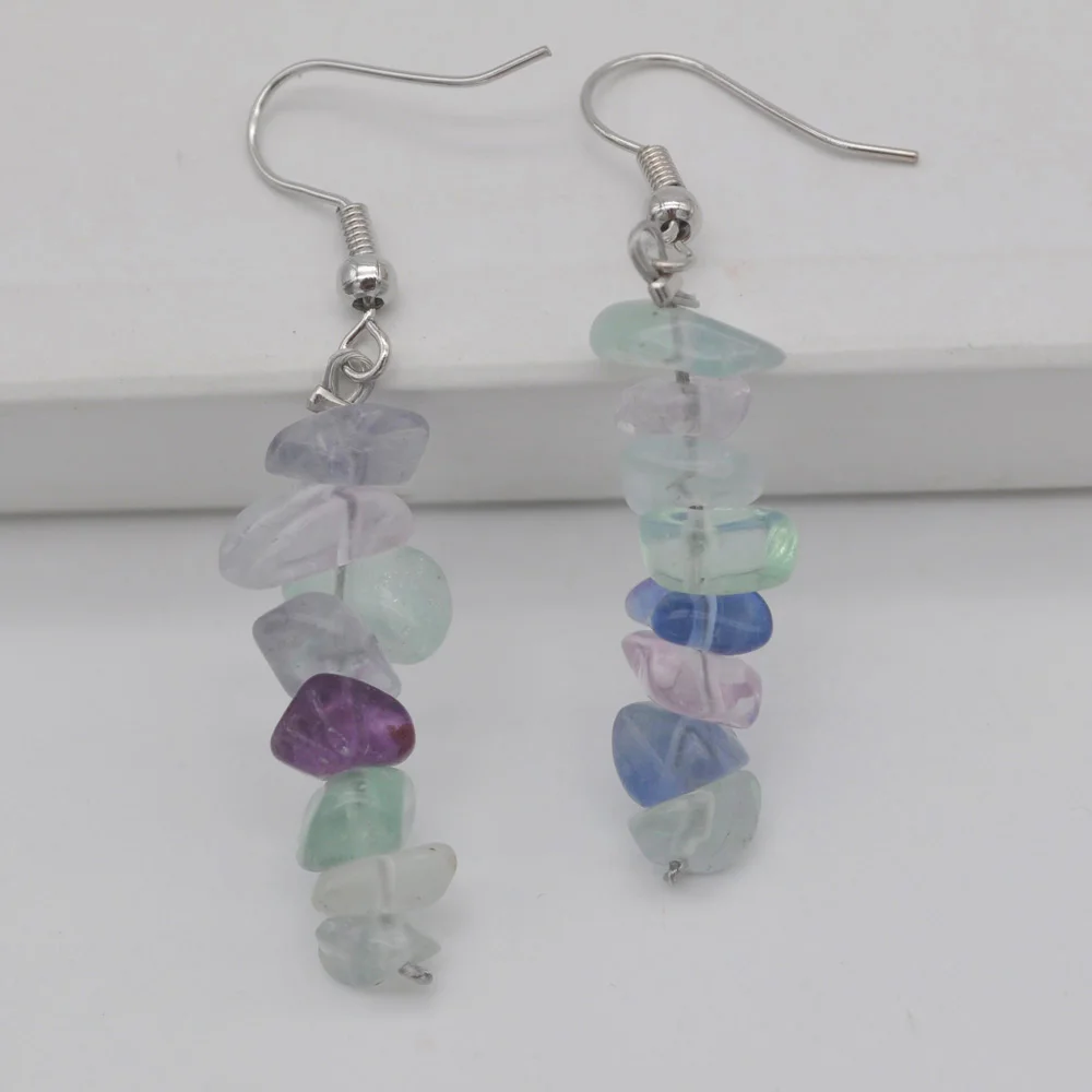 Fluorite Природные счастливые подвески из смешанных камней Серьги с драгоценными камнями ювелирные изделия для подарка 1 пара T170-T200 - Окраска металла: Fluorite
