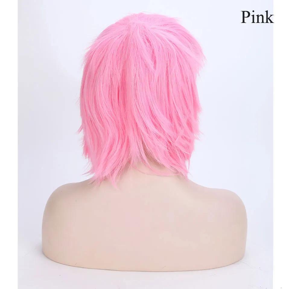 pink SNOILITE короткий парик для косплея Красный Розовый Синий Коричневый Белый Серый волосы парики Синтетический прямой костюм парик для рождественской вечеринки - Цвет: pink