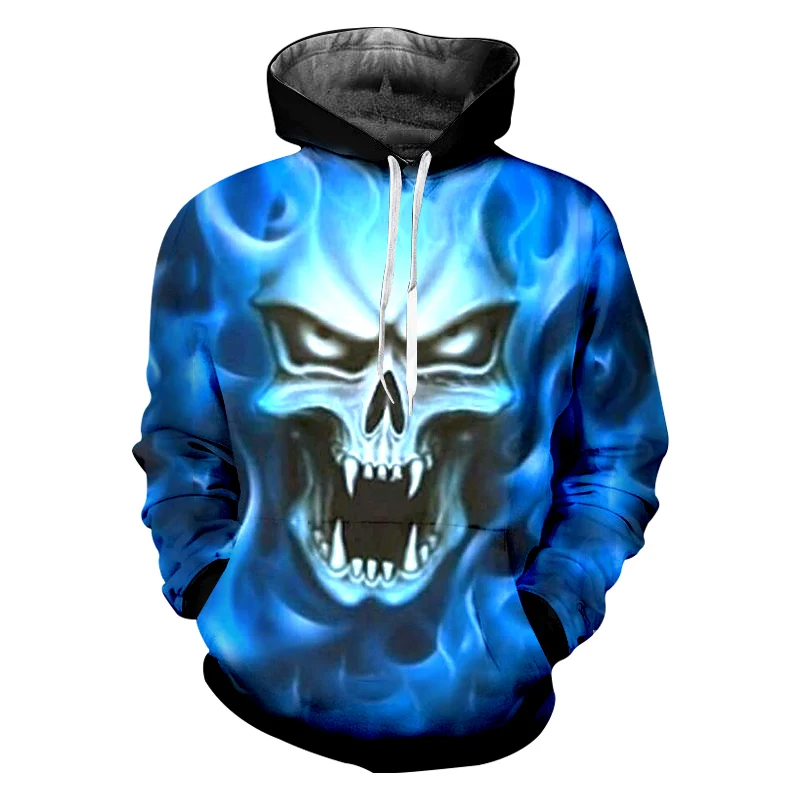 Мужская толстовка с капюшоном UJWI черная 3D принтом черепа в стиле хип хоп панк