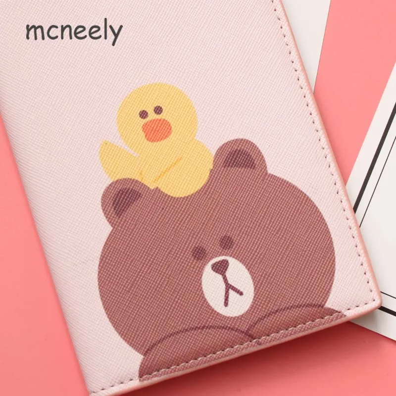 Mcneely/Обложка для паспорта из искусственной кожи с мультяшным медведем, Прямая поставка, для женщин, для путешествий, для паспорта, для самолета, для билета, держатель для ID карты, упаковка 10*14 см
