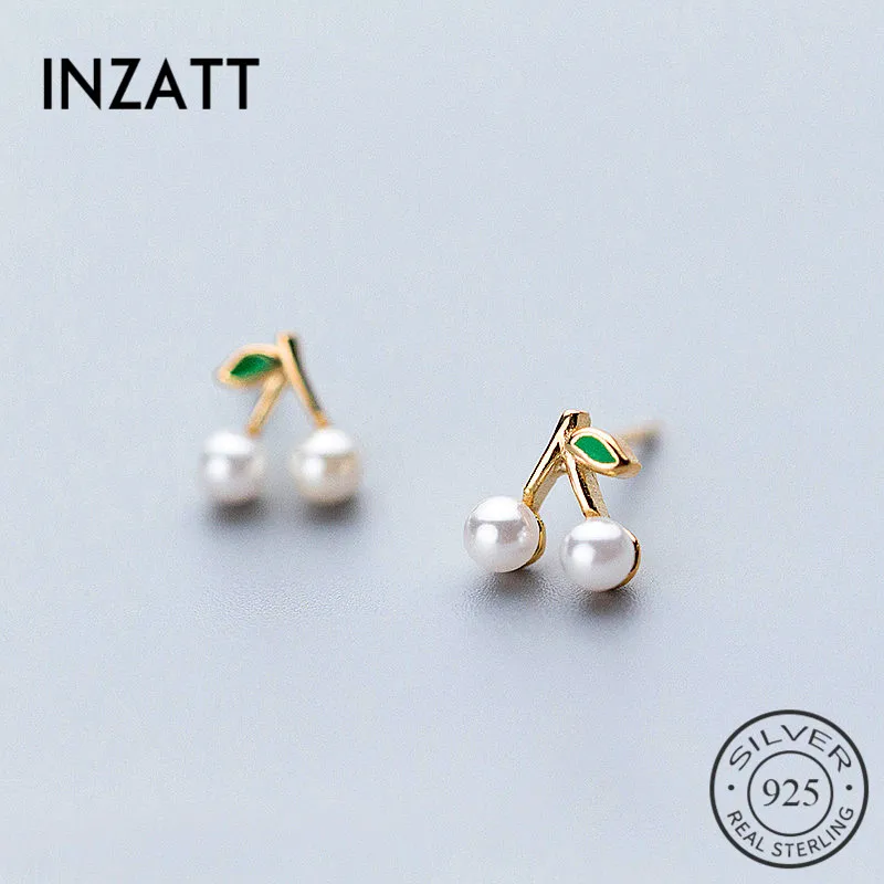 

INZATT элегантный натуральный жемчуг вишни золотые Цвет серьги-гвоздики 925 стерлингового серебра для женщин юбилей ювелирные изделия милый по...