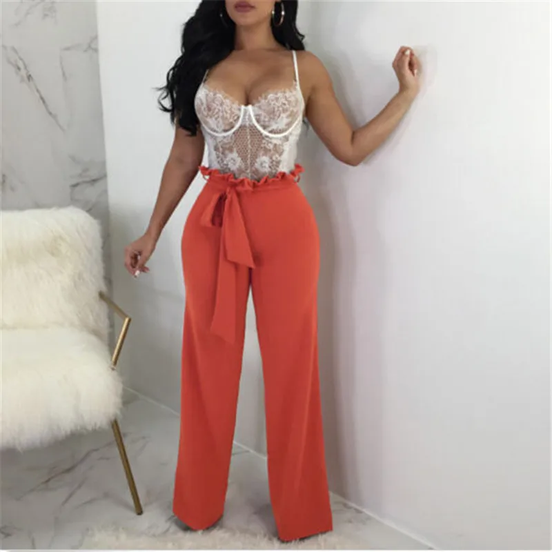 Женские свободные штаны чистый цвет Женская одежда drawstring длинные релаксации