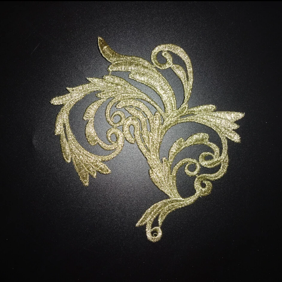 2 шт. золотые металлические вышитые цветы кружевные нашивки-аппликации свадебное