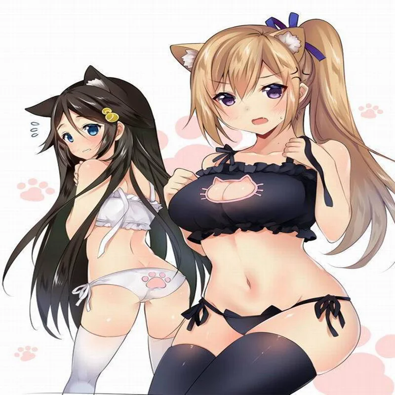 Костюм Love Live Party Girls для купания в стиле косплея с сексуальным бельем, украшенным ушками кошки, отверстием для ключа, трусиками-брифами, звонком и ошейником. Женская белье.