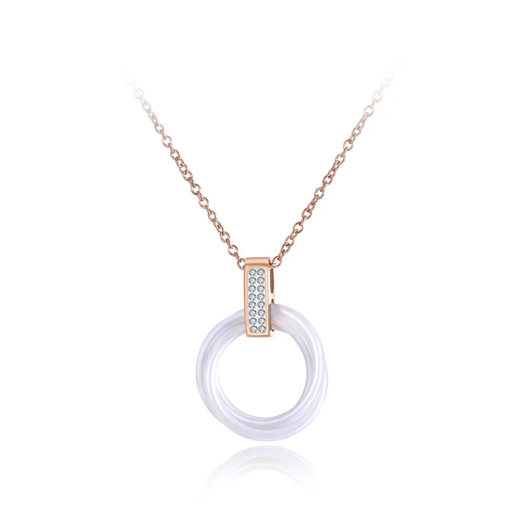 Rose Gold White Lokaer, титановая нержавеющая сталь, черный/белый керамический Кристалл, подвеска, ожерелье s, ювелирное изделие, колье, свадебное ожерелье для женщин N19087 - Окраска металла: Rose Gold White