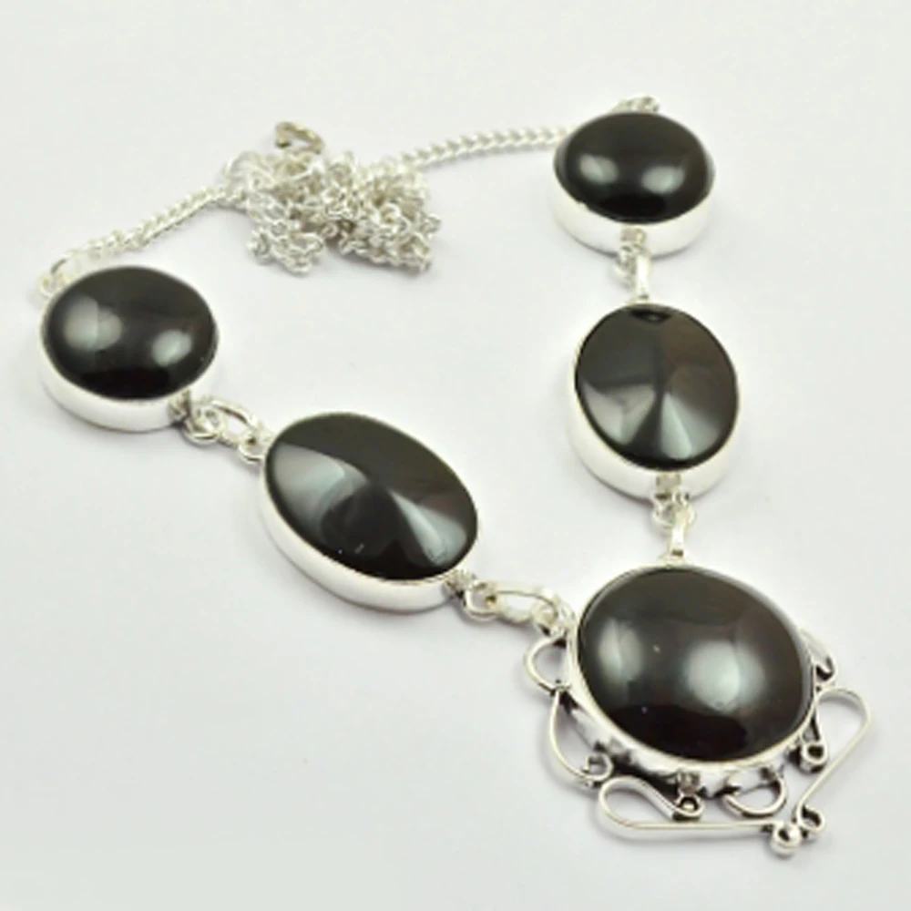 

Black Onyx Necklace Silver Overlay over Copper, 53cm , N2901