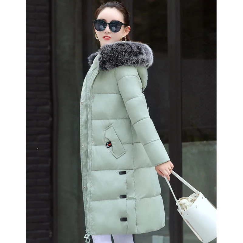 

AKSLXDMMD Parkas Mujer 2019 New Winter Women Cotton Coat Fur Hooded Printed Letters Long Thick Jacket Female Overcoat LH1230