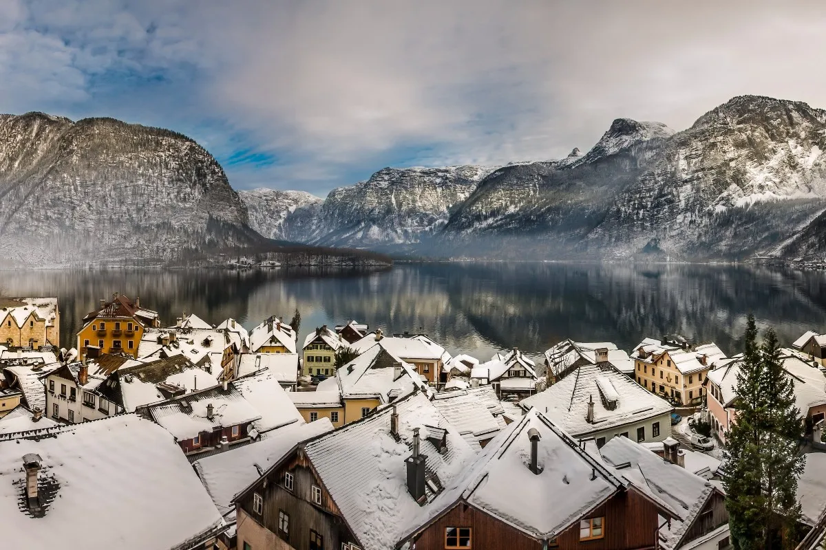 Тканевый постер с рисунком на заказ озеро Alps зимнего пейзажа в Гальштат Австрия