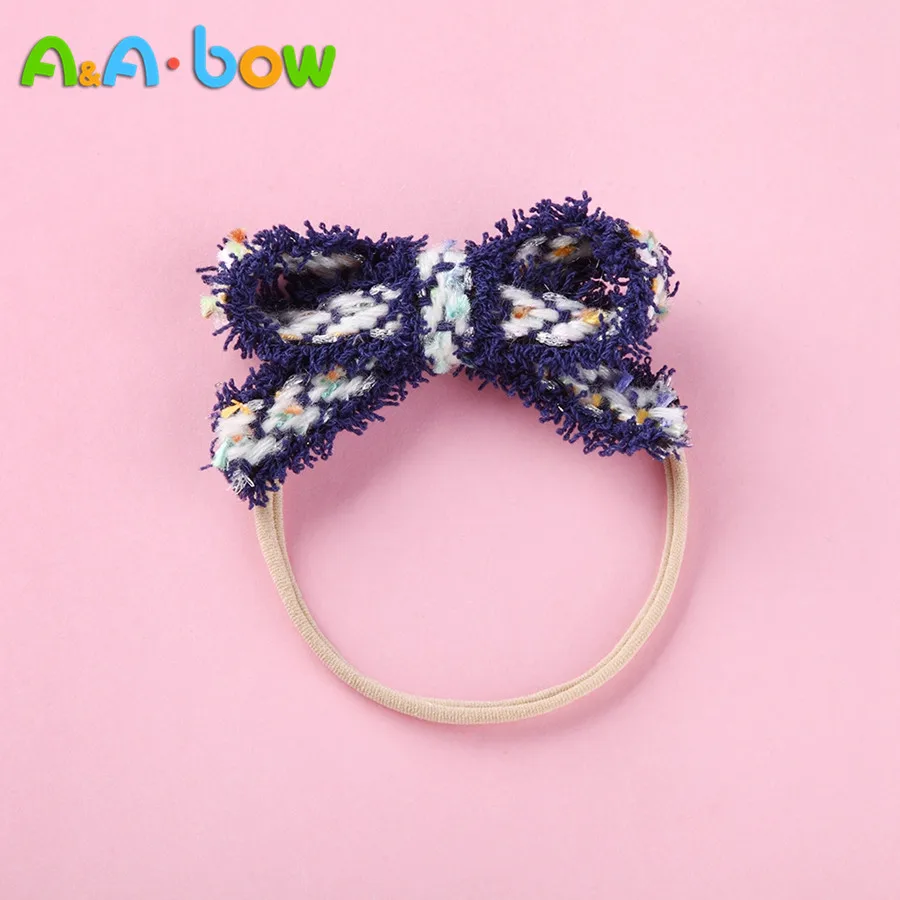 8 шт./лот вязаная нейлоновая повязка на голову с бантом для маленьких девочек