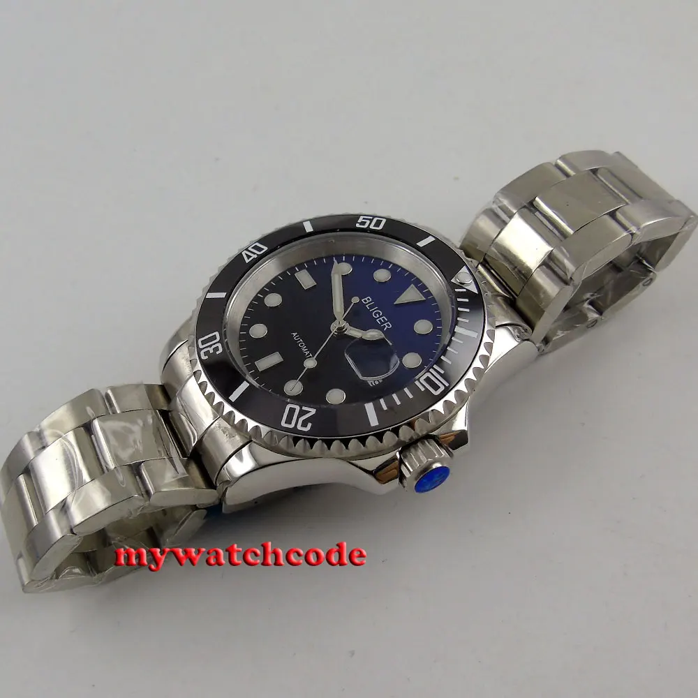 40mm Bliger Blue Black Dial Sapphire Crystal NH35A MIYOTA 8215 Automatic Movement Mens Watch Oyster Strap With Polished Center | Наручные