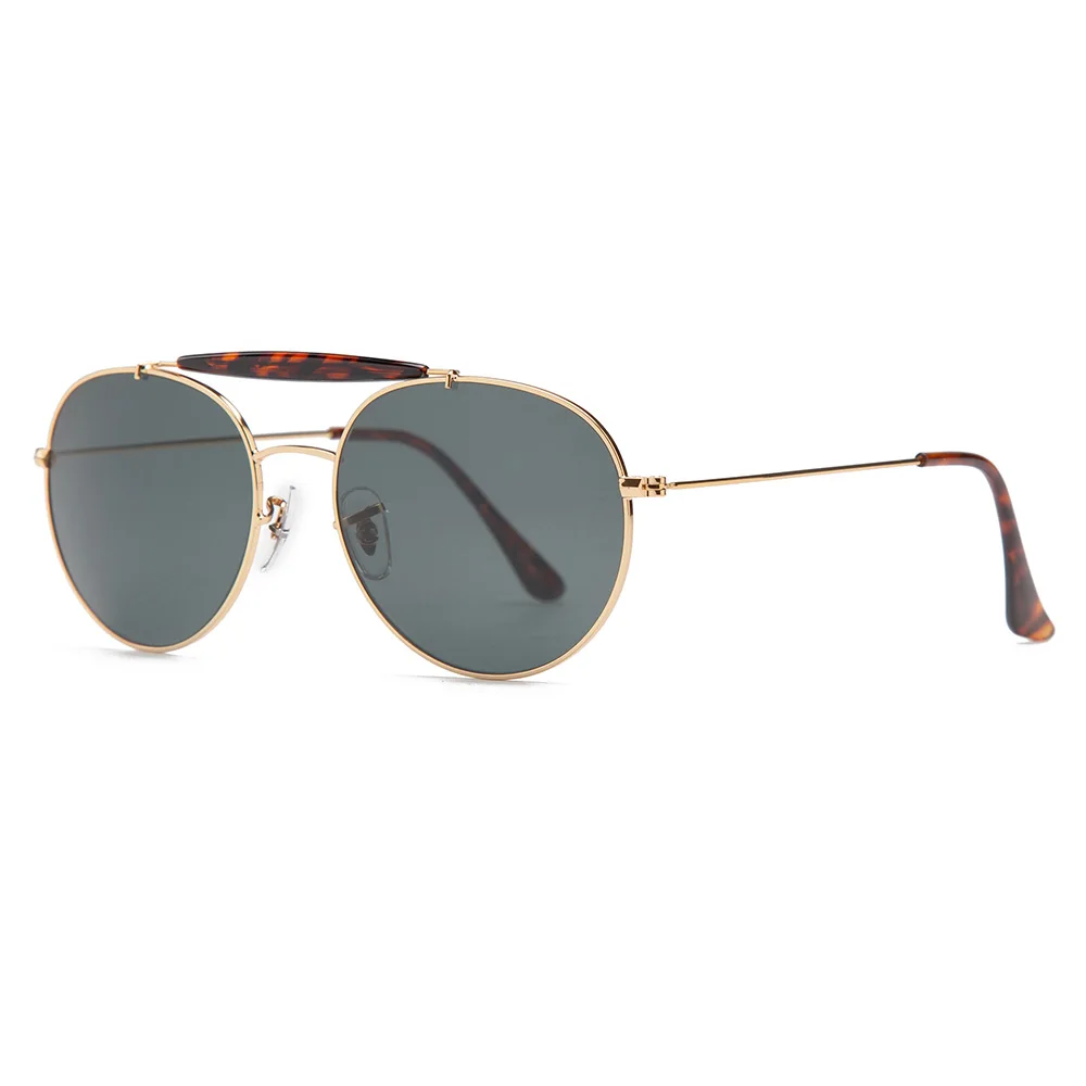 gold black Боло. Ray ban 3540 Круглые Солнцезащитные очки для мужчин и женщин 55 мм стеклянные линзы в оправе из нержавеющей стали для вождения, зеркальные солнцезащитные очки oculos de sol Gafas UV400 - Цвет линз: gold black