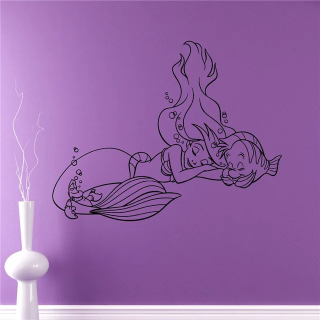 Виниловая наклейка с маленькой русалочкой на стену в стиле принцессы Ариэль