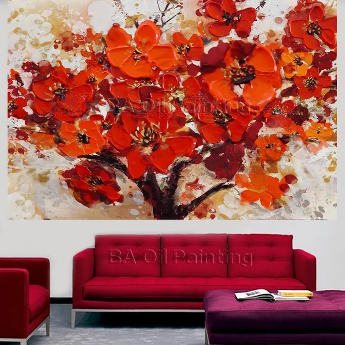 Ручная Краска ed Современный абстрактный декоративный красный цветок Масляная на