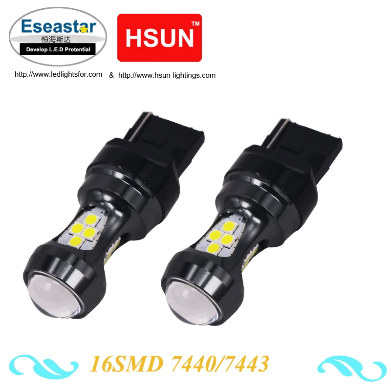 

HSUN 2pcs T20 7443 LED 7440 3156 LED 16SMD W21/5W Car Bulb Reverse Light Brake Turn Signal Lights source parking auto lamp White