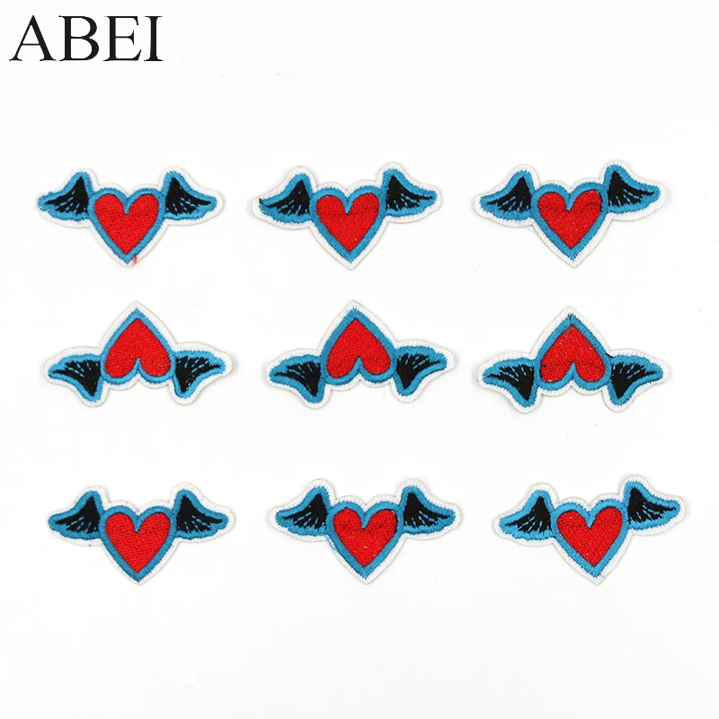 10 шт./лот нашивки с вышивкой Love with Wings Мультяшные аппликации милым сердцем для