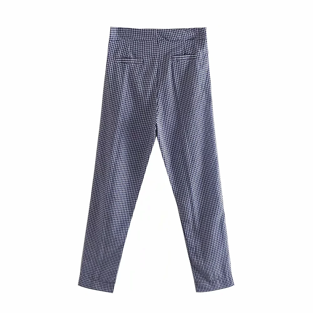 

Klacwaya women cotton 100% plaid pants 2019 spring-autumn office ladies chic loose trousers girls street-wear pantalon femme