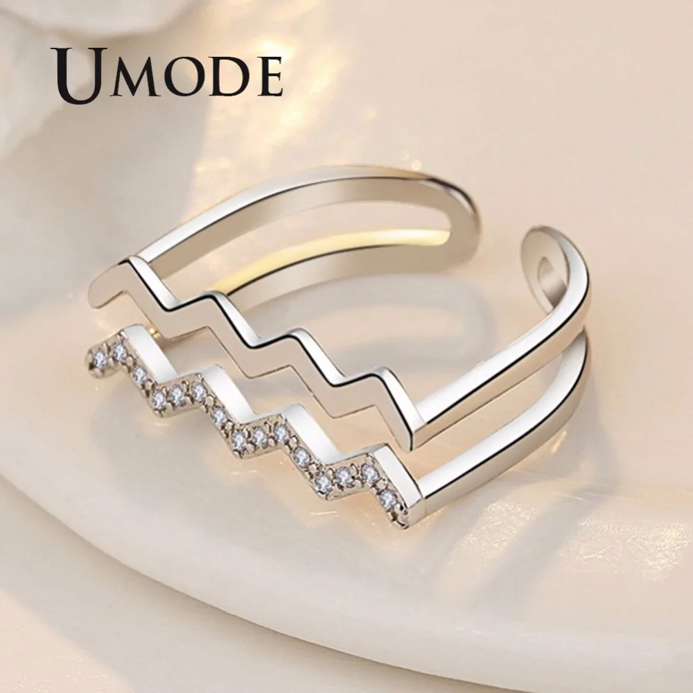 Обручальные И Вечерние кольца UMODE регулируемые открытые белого золота с