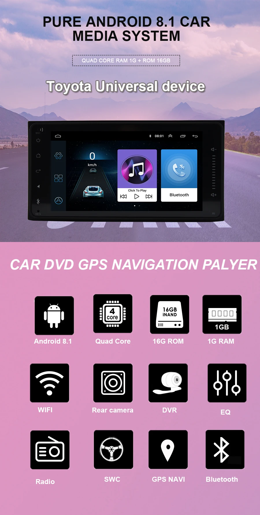 Navivox " Android 8,1 4 ядра 2Din автомобильный медиаплеер для Corolla E120 Toyota RAV4 Hilux Fortuner Innova Prado без DVD