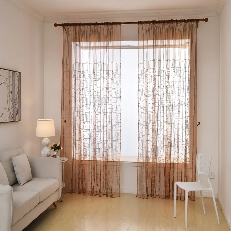 Тюль Cortinas геометрические узоры вуаль занавески готовые простые вышитые панель