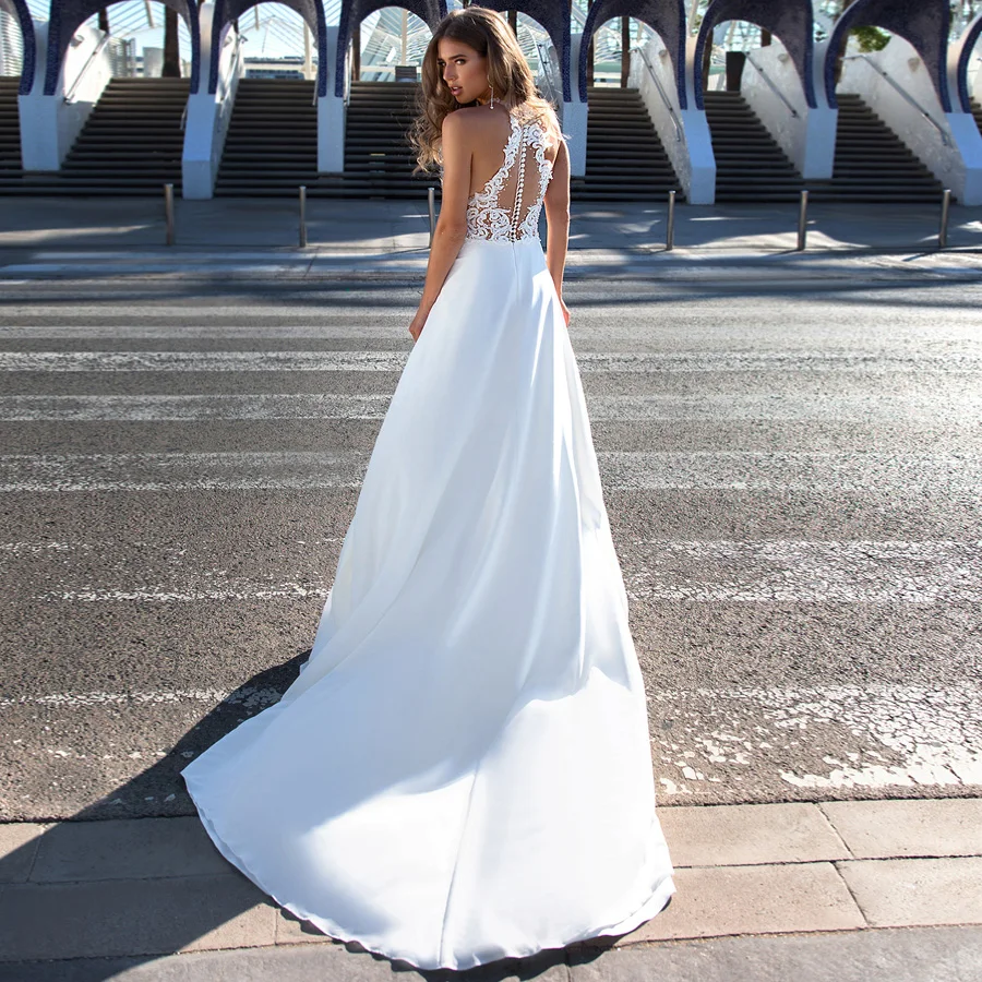 Женское свадебное платье без рукавов с лямкой на шее|Свадебные платья| |