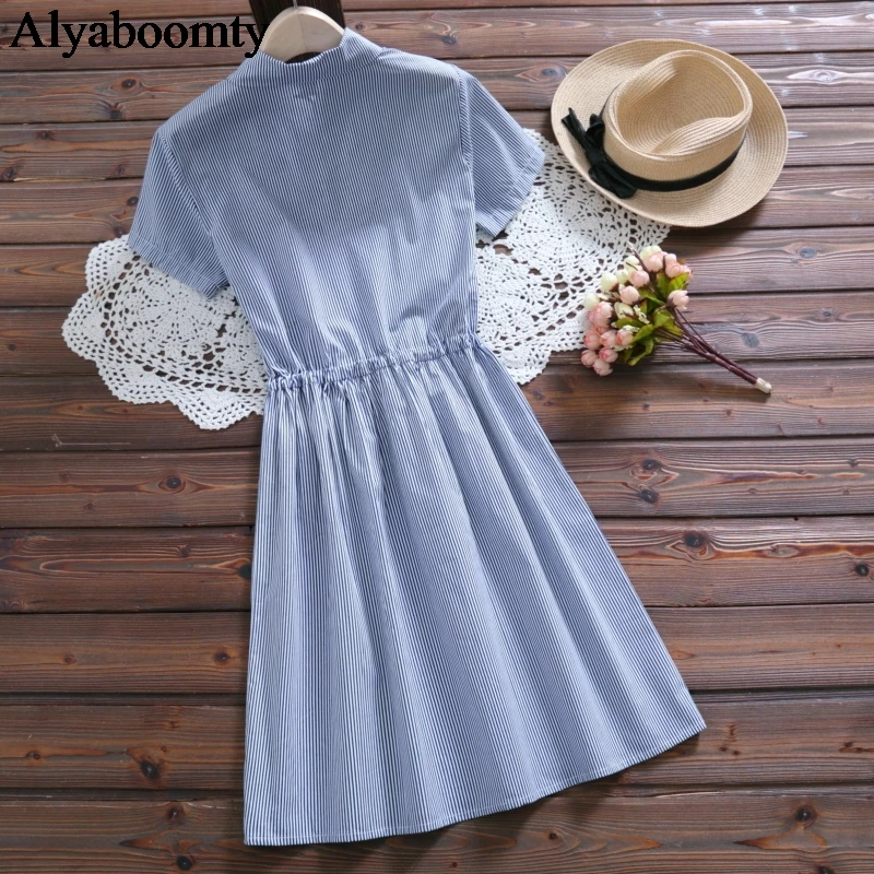 Летнее женское платье в синюю полоску Vestidos De Verano повседневное Свободное с
