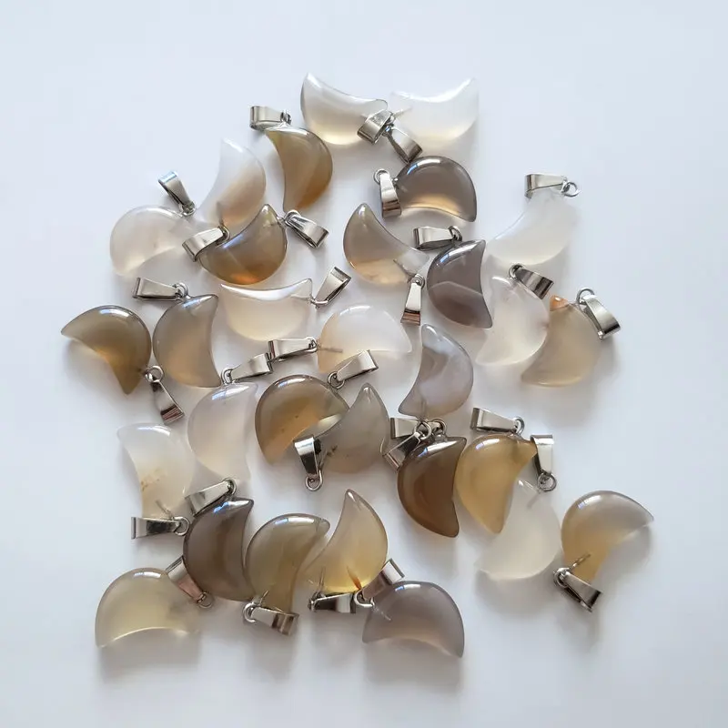 Gray agate 50 шт./партия высококачественный отобранный натуральный камень форма Полумесяца Подвески для изготовления ювелирных изделий DIY бесплатно - Окраска металла: Gray agate