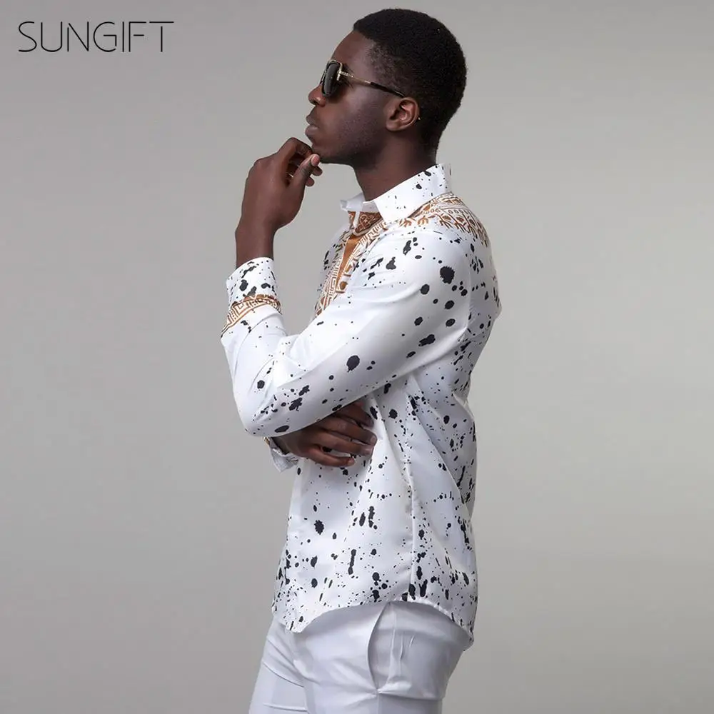 SUNGIFT Африканский Мужской Топ с длинным рукавом Дашики этнический принт топ на